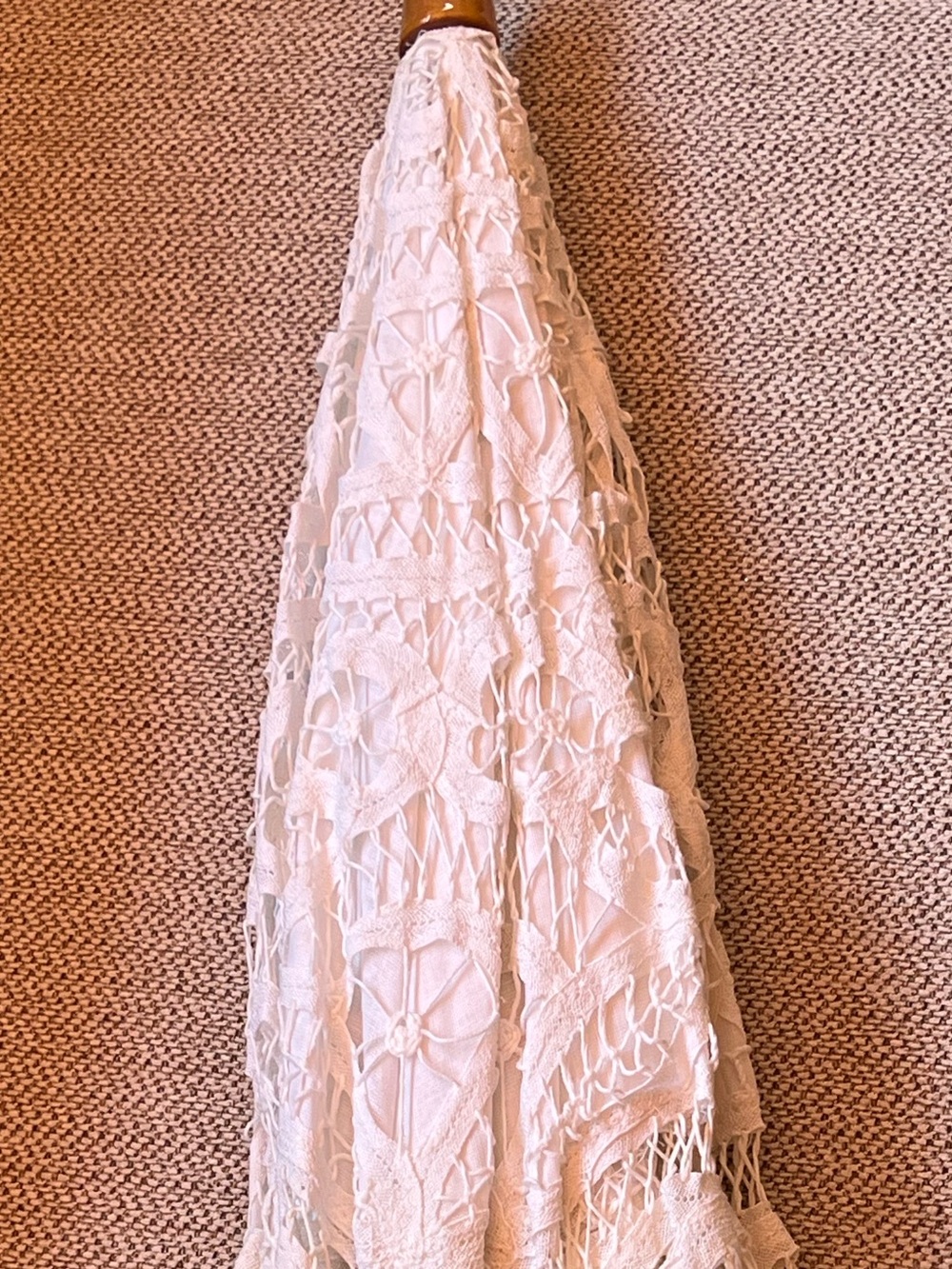 Battenburg Lace Parasol - Ivory Canopy with bamboo like handle and pole